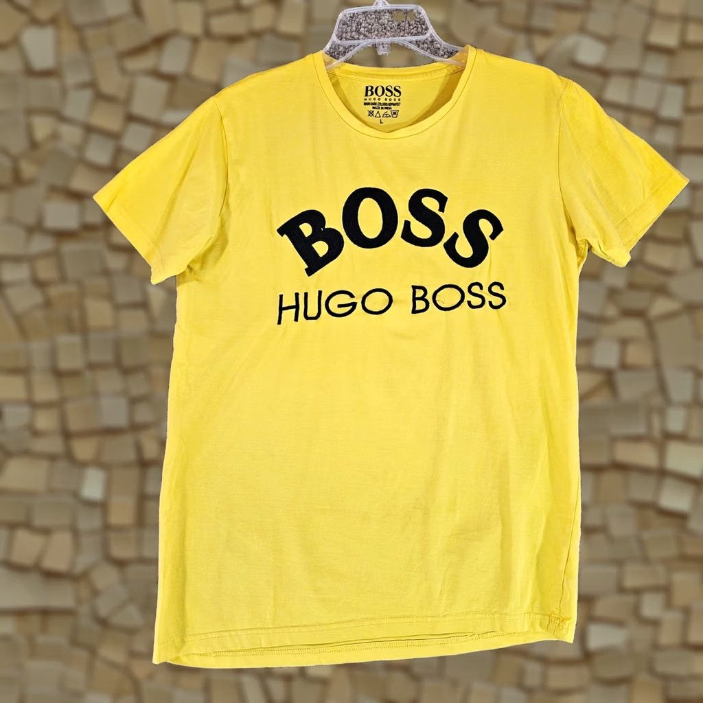 Hugo Boss T Shirt Mens Yellow Actual Medium Short Sleeve Pullover Logo Cotton Crew Neck, Men's