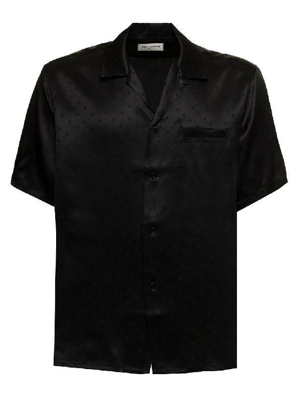 Saint Laurent Paris o1s1wg110925 531956 Shark-Collar Shirt in Matte Shiny Silk Size US XS / EU 42 / 0 - 2 Thumbnail
