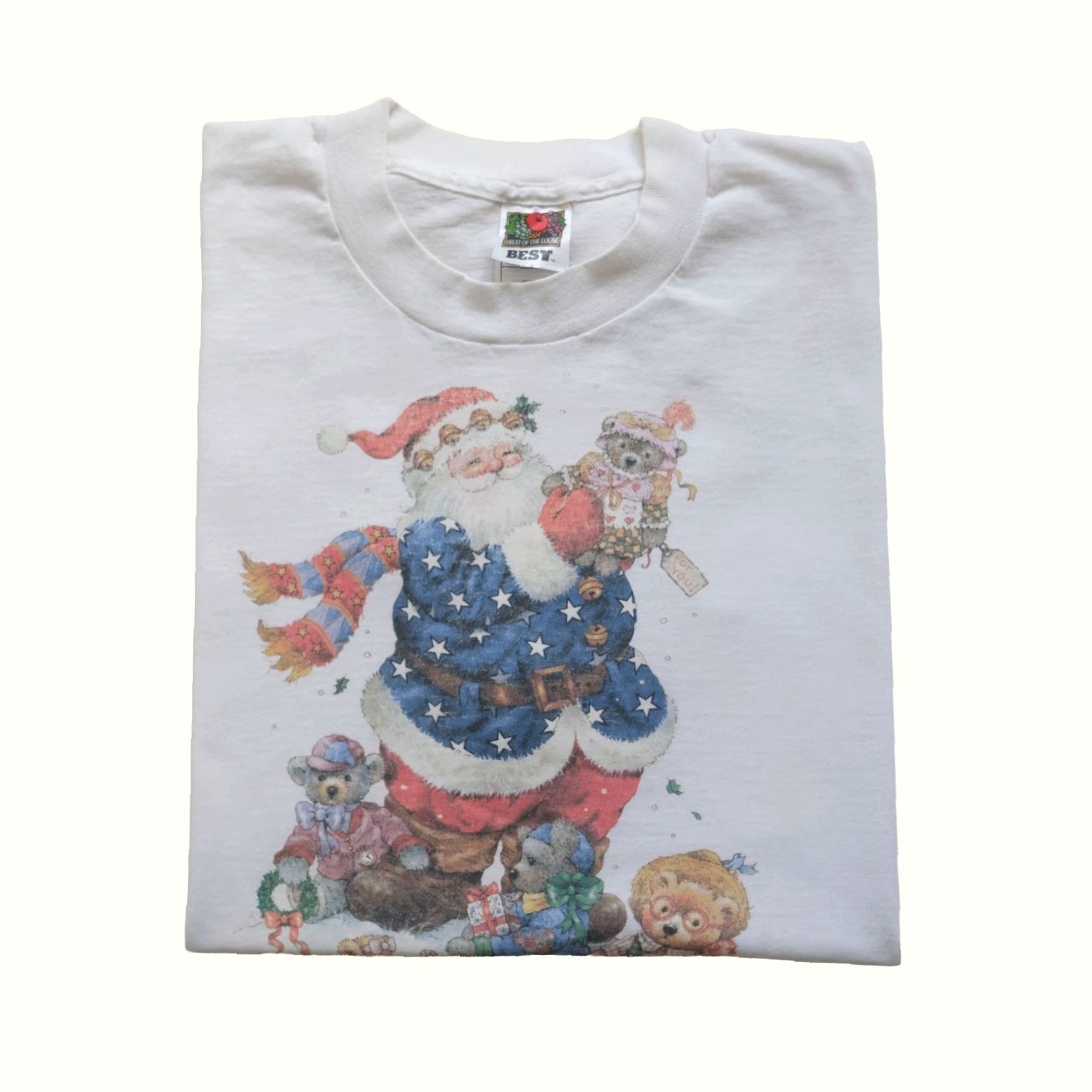 Fruit Of The Loom VINTAGE Fruit of the Loom 2XL White Christmas Santa Bear Graphic T Shirt 90s 1996 Mens Size US XXL / EU 58 / 5 - 2 Thumbnail
