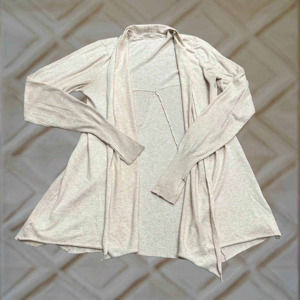 Athleta Athleta Cardigan Sweater Womens Medium Beige Knit Open Front Thumbholes Stretch Casual Shirt Womens Size M / US 6-8 / IT 42-44 - 1 Thumbnail