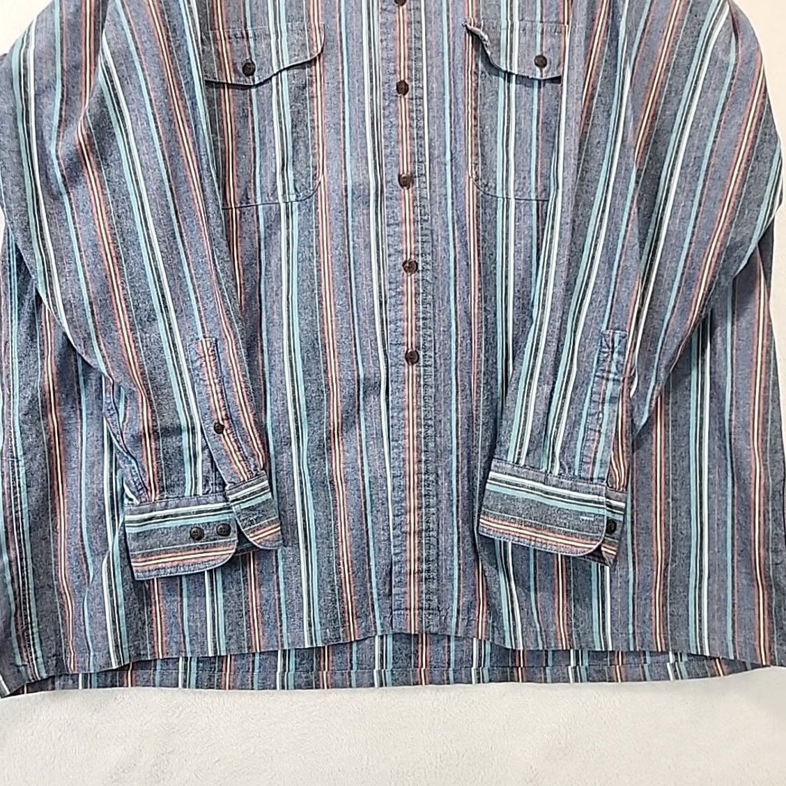 Vintage VINTAGE Salmon River Traders Men Blue Striped Western Dress Shirt 2XL Button-Up Long Sleeve Size 48R - 7 Thumbnail