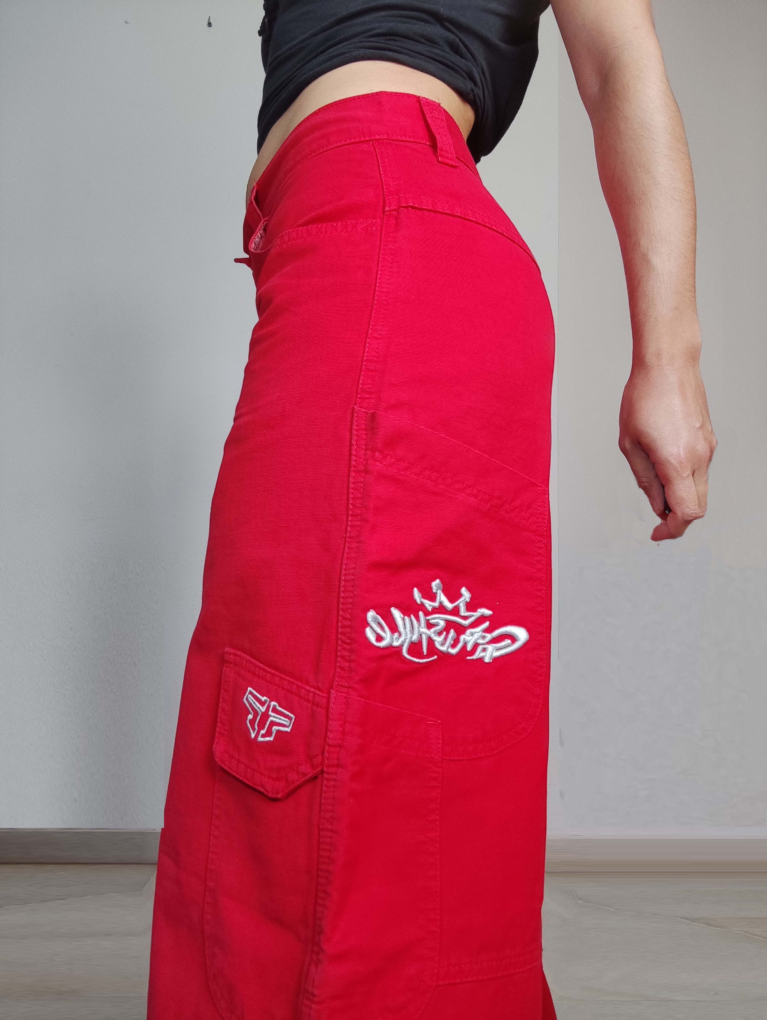 Vintage Y2k Deadstock Vintage Red Ultra Wide Leg Trousers Size 27" / US 4 / IT 40 - 4 Thumbnail