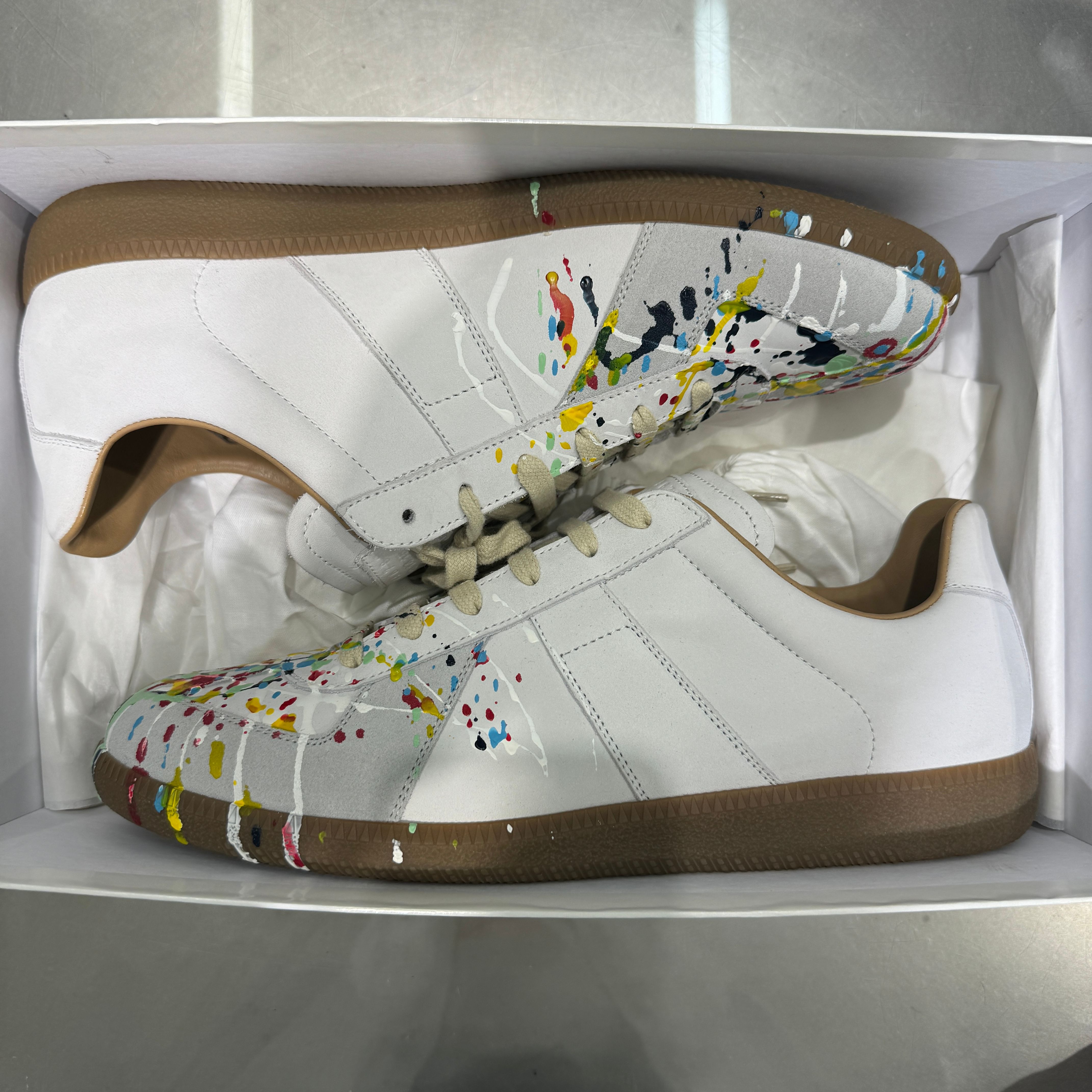 Pre-owned Maison Margiela White Paint Replica Sneakers Gats