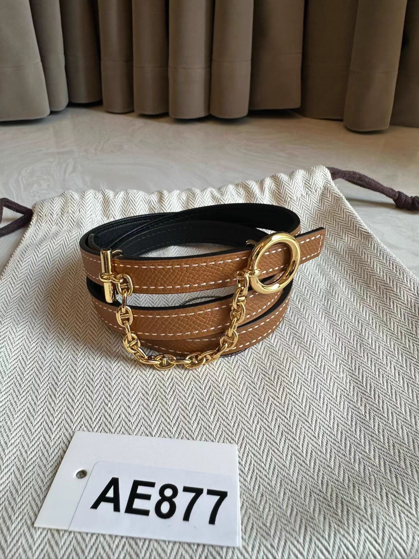 Hermes Hermes Women's Caramel Belt Gold Buckle Y Stamp 80cm AE877 Size ONE SIZE - 1 Thumbnail