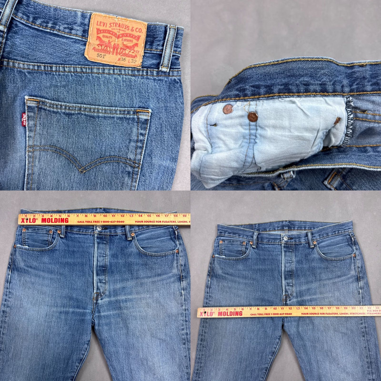 Levi's VINTAGE Levis 501 Jeans Mens 36x32 Blue Denim Pants Straight Button Fly Faded Work Chore Jeans Size US 36 / EU 52 - 8 Thumbnail