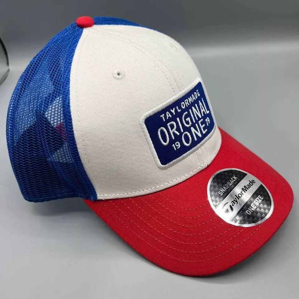 TaylorMade Taylor Made Trucker Hat Men White Red Blue Snap Back Cap Size ONE SIZE - 3 Thumbnail