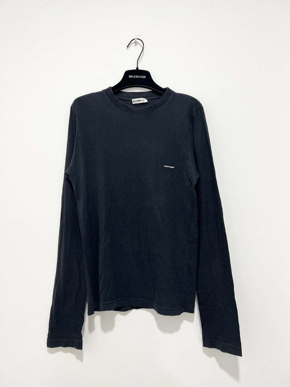 image of Balenciaga Trashed Sunfade Copy Right Logo Long Sleeve Shirt in Black, Women's (Size Small)