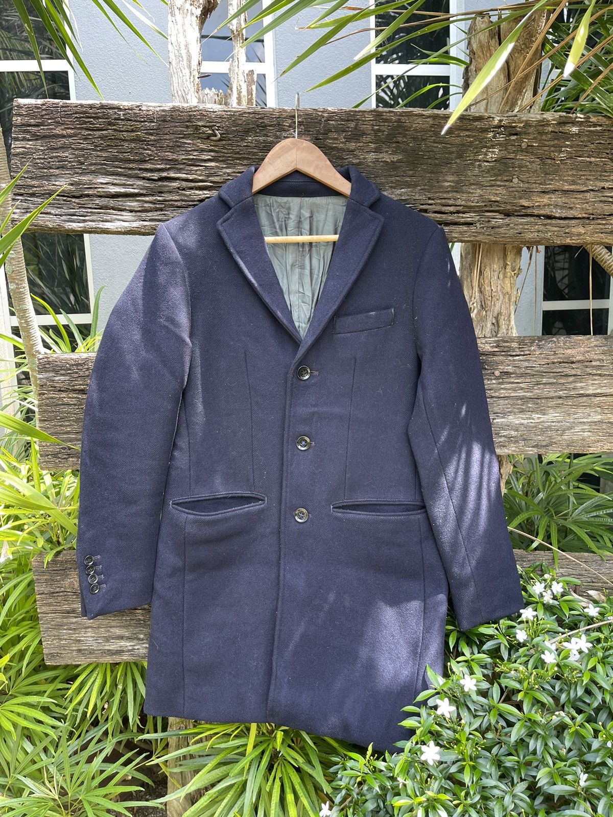 ABAHOUSE Abahouse Navy Wool Blend Overcoat - Size 2 (Japanese Medium) Size US S / EU 44-46 / 1 - 1 Thumbnail