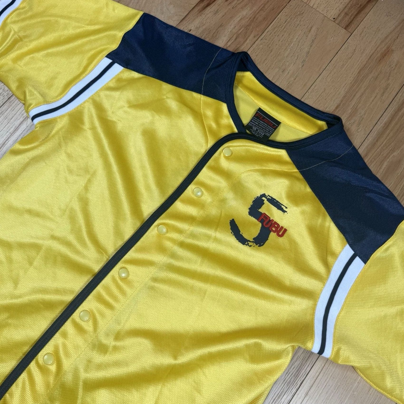 Fubu VINTAGE FUBU Baseball Jersey Shirt Mens XL Yellow Blue Button Sports 05 Y2K Size US XL / EU 56 / 4 - 2 Thumbnail