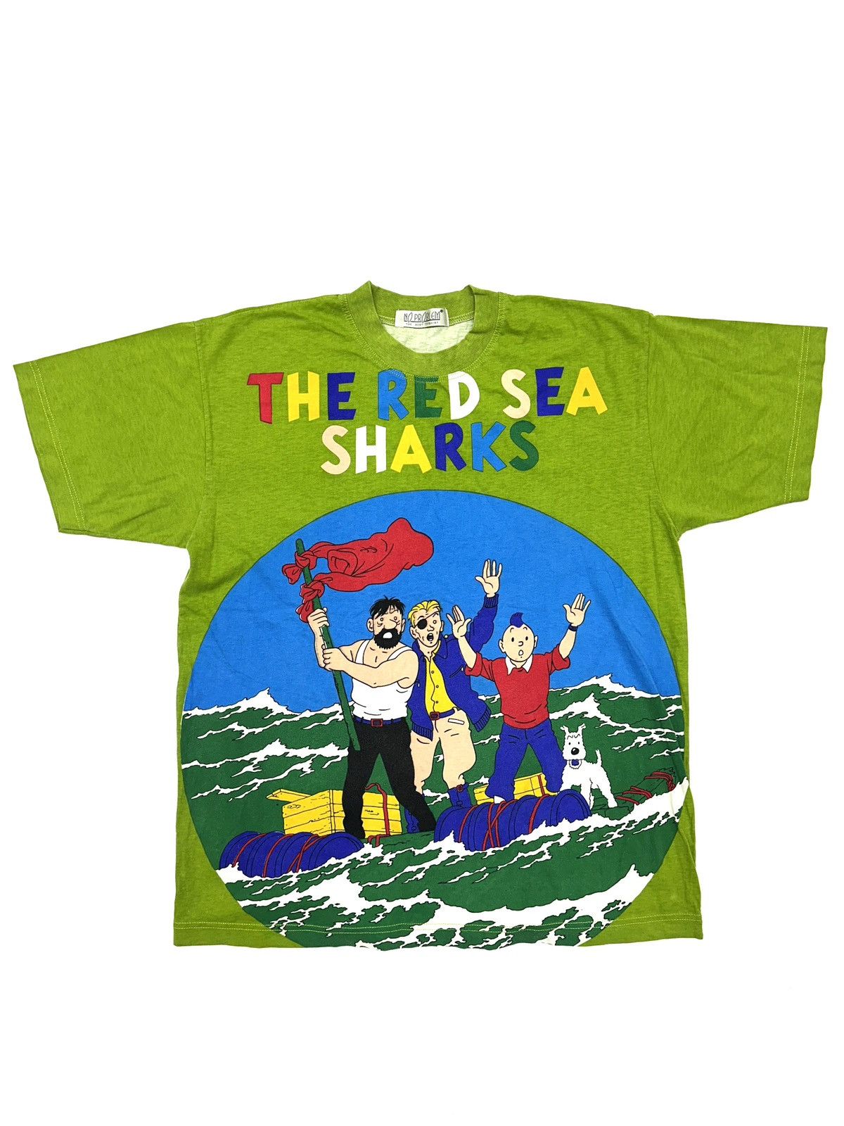 Vintage 90s TIN TIN AOP T shirt Purple RED SEA SHARKS