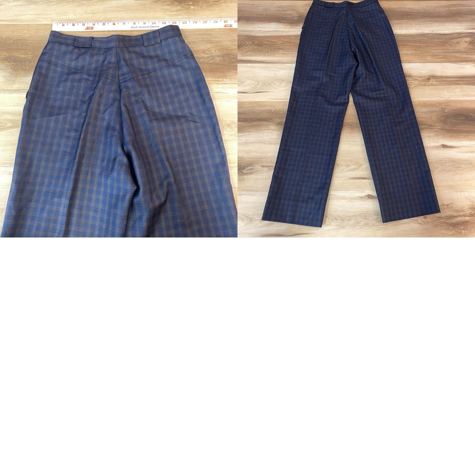 Huntsman VINTAGE Huntsman & Sons Savile Row Wool Dress Trousers Navy Plaid US30 Men Regular 38 Wool Size US 30 / EU 46 - 8 Thumbnail