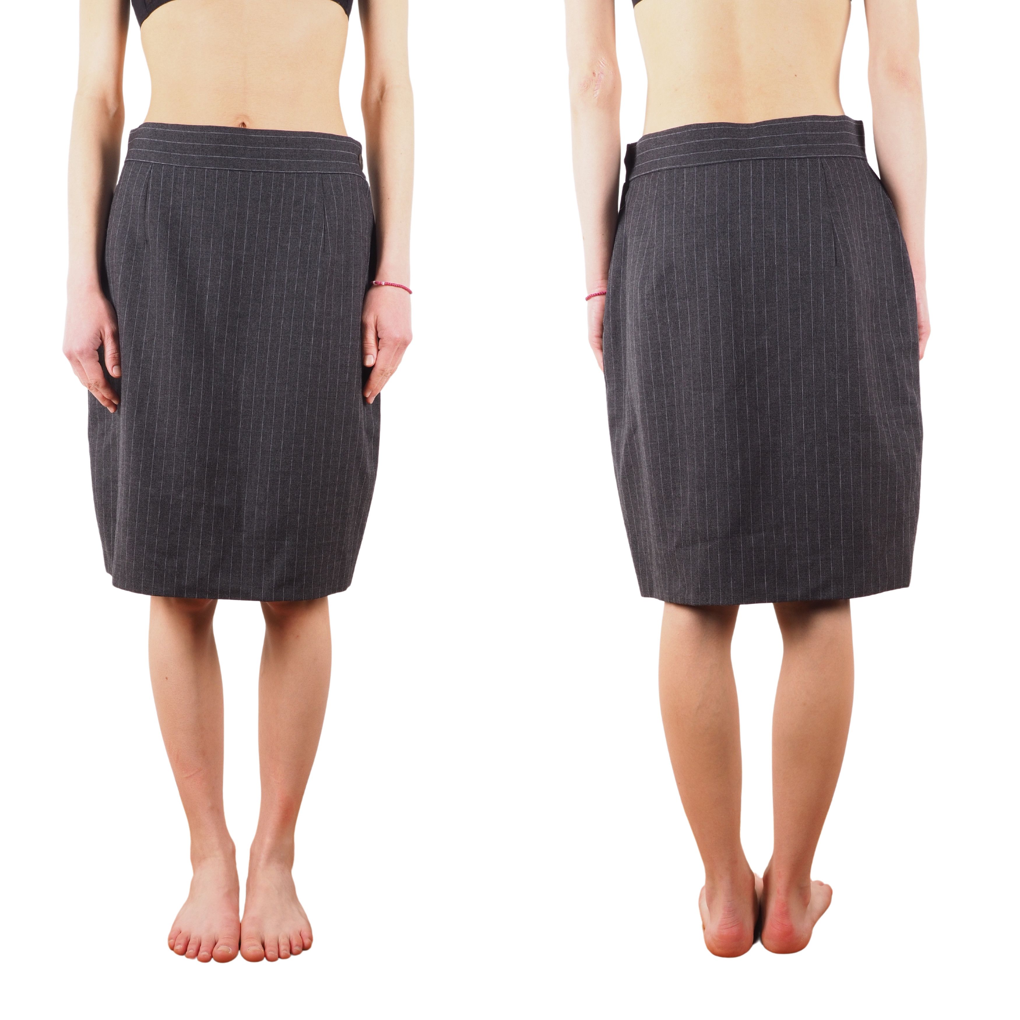 Moschino × Vintage Moschino Couture 90s Vintage Women Gray Striped Skirt Size 34" / US 12 / IT 48 - 2 Thumbnail