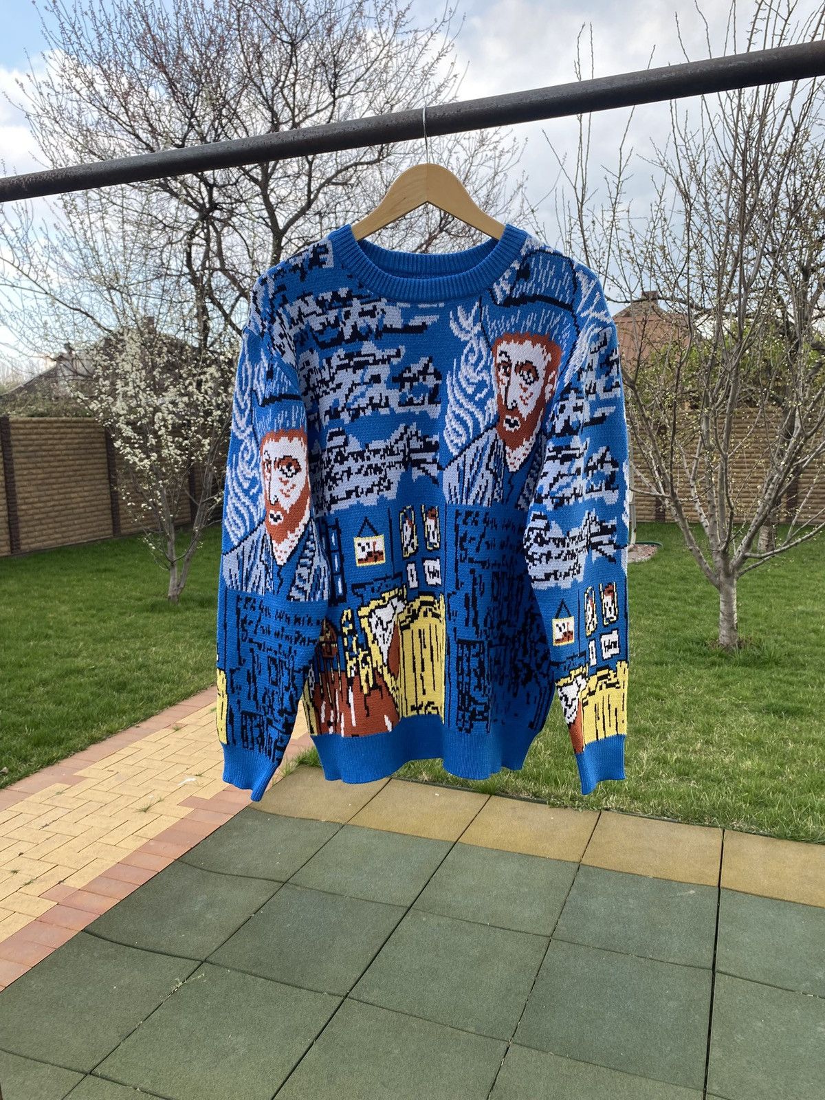 Vintage Van Gogh Art Sweater Blue Graphic Knit Size L Vintage Style Size US L / EU 52-54 / 3 - 2 Thumbnail