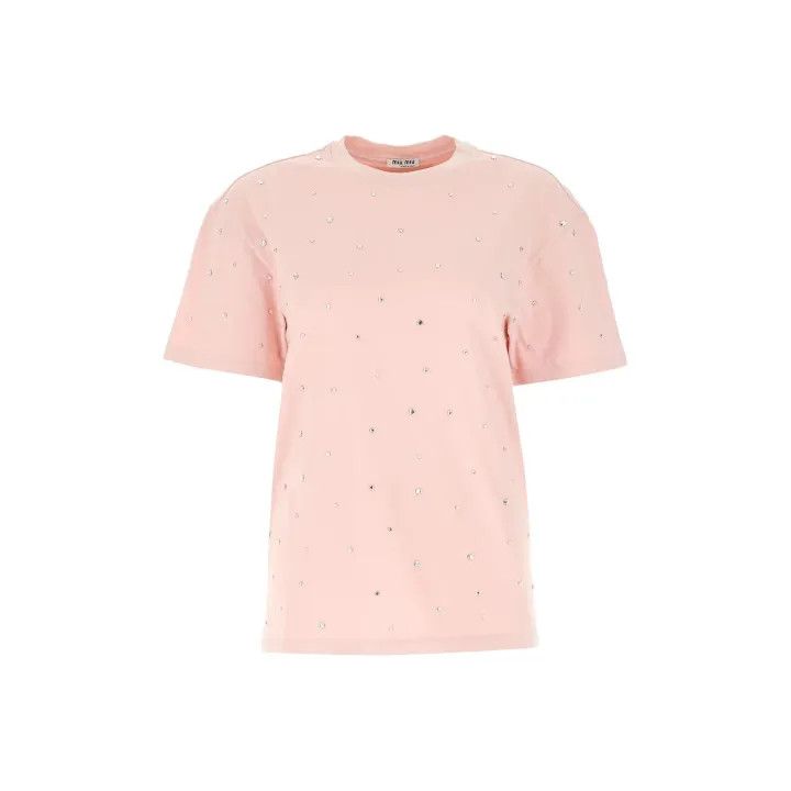 Miu Miu SS23 Pink Studded Short Sleeve T-Shirt 0079
