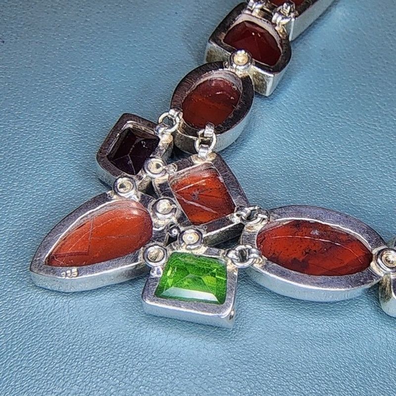 Vintage Artisan Sterling Silver Carnelian Agate Glass Y Necklace Size ONE SIZE - 5 Thumbnail