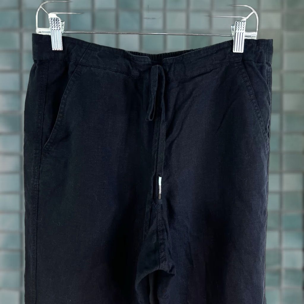 J.Crew J.CREW Denim Elastic Waist Tie Straight Linen Pants Womens SZ M Black 32X29 Size 32" / US 10 / IT 46 - 1 Thumbnail