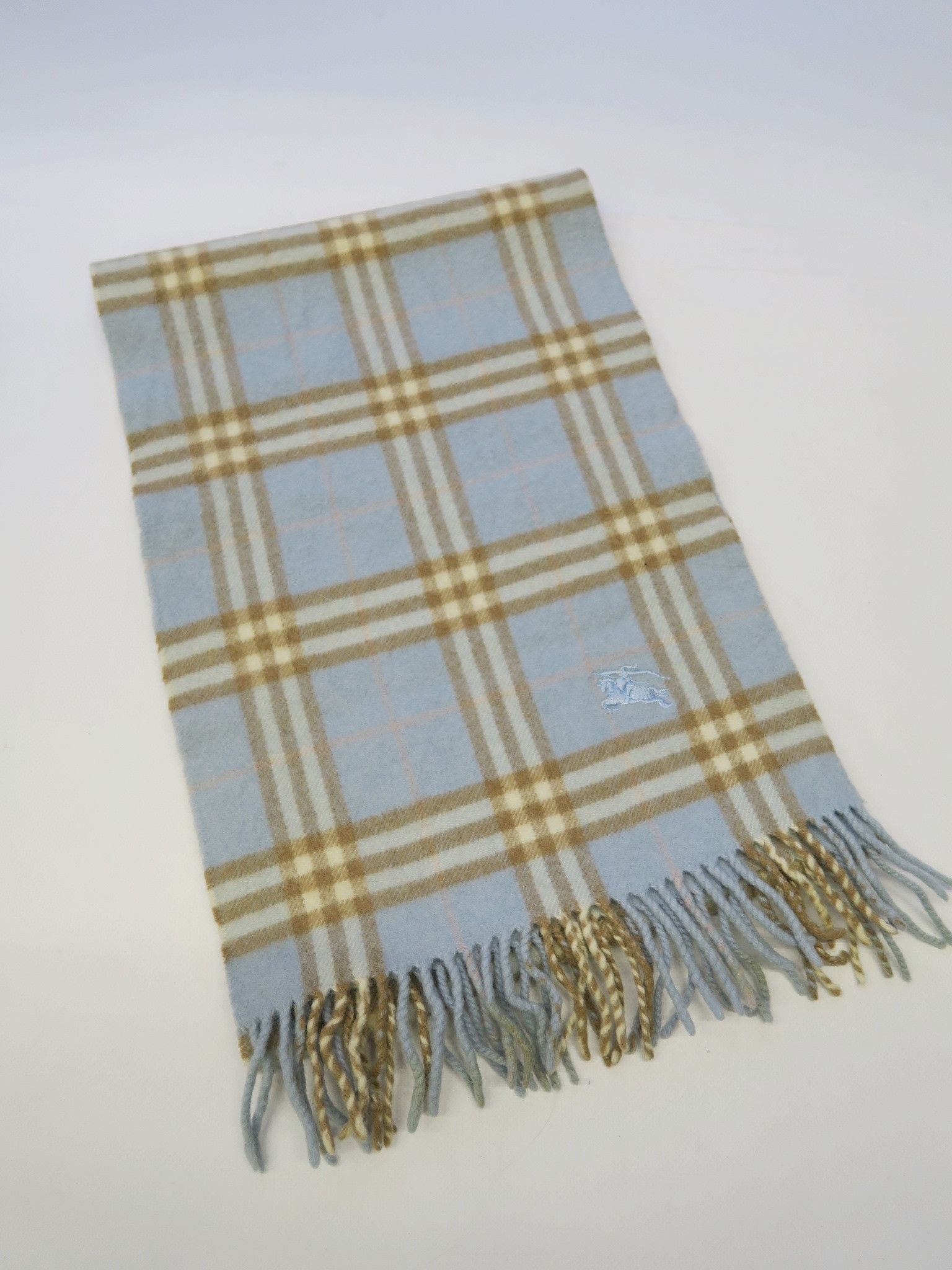 image of Burberry 100% Lambswool Scarf in Baby Blue, Men's