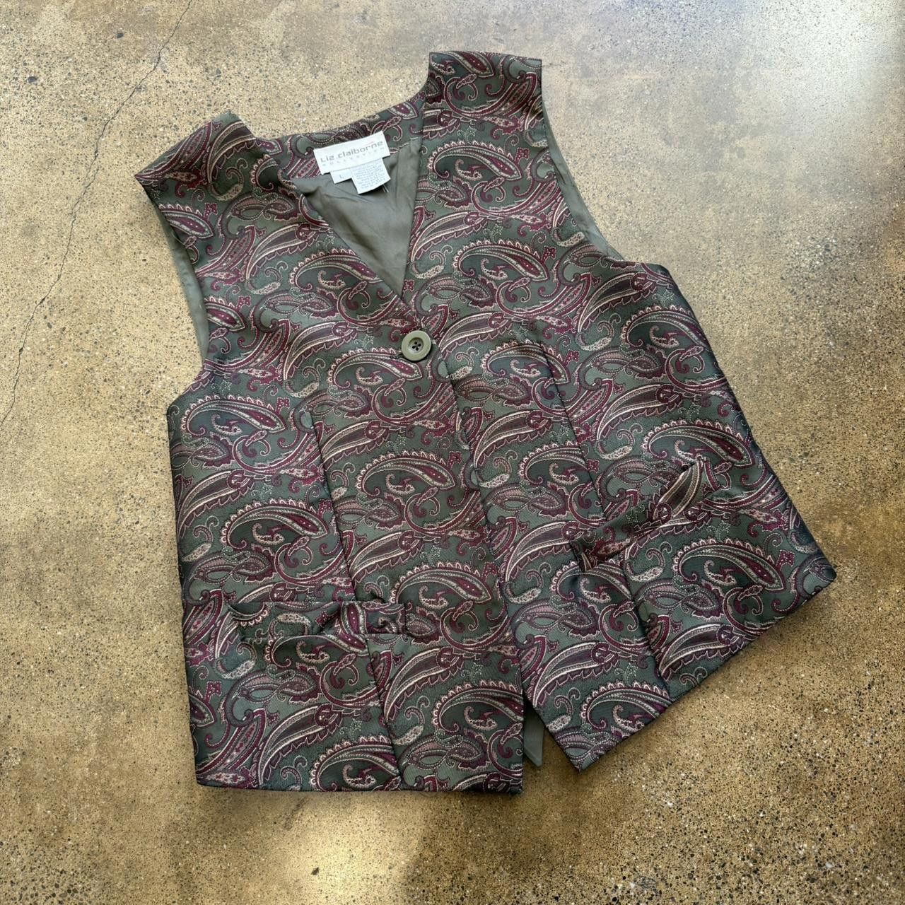 Designer Green Jacquard Paisley Vest Size L / US 10 / IT 46 - 2 Thumbnail