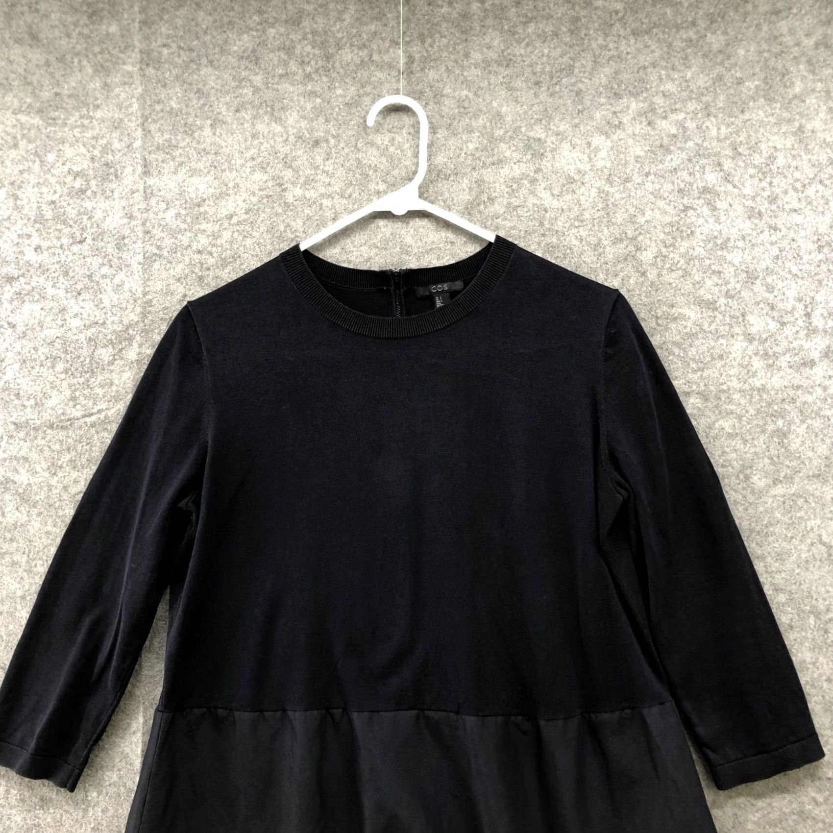 Cos COS 3/4 Sleeve Dress Womens S Navy Blue Crewneck Mixed Media Knit T Shirt Size S / US 4 / IT 40 - 4 Thumbnail