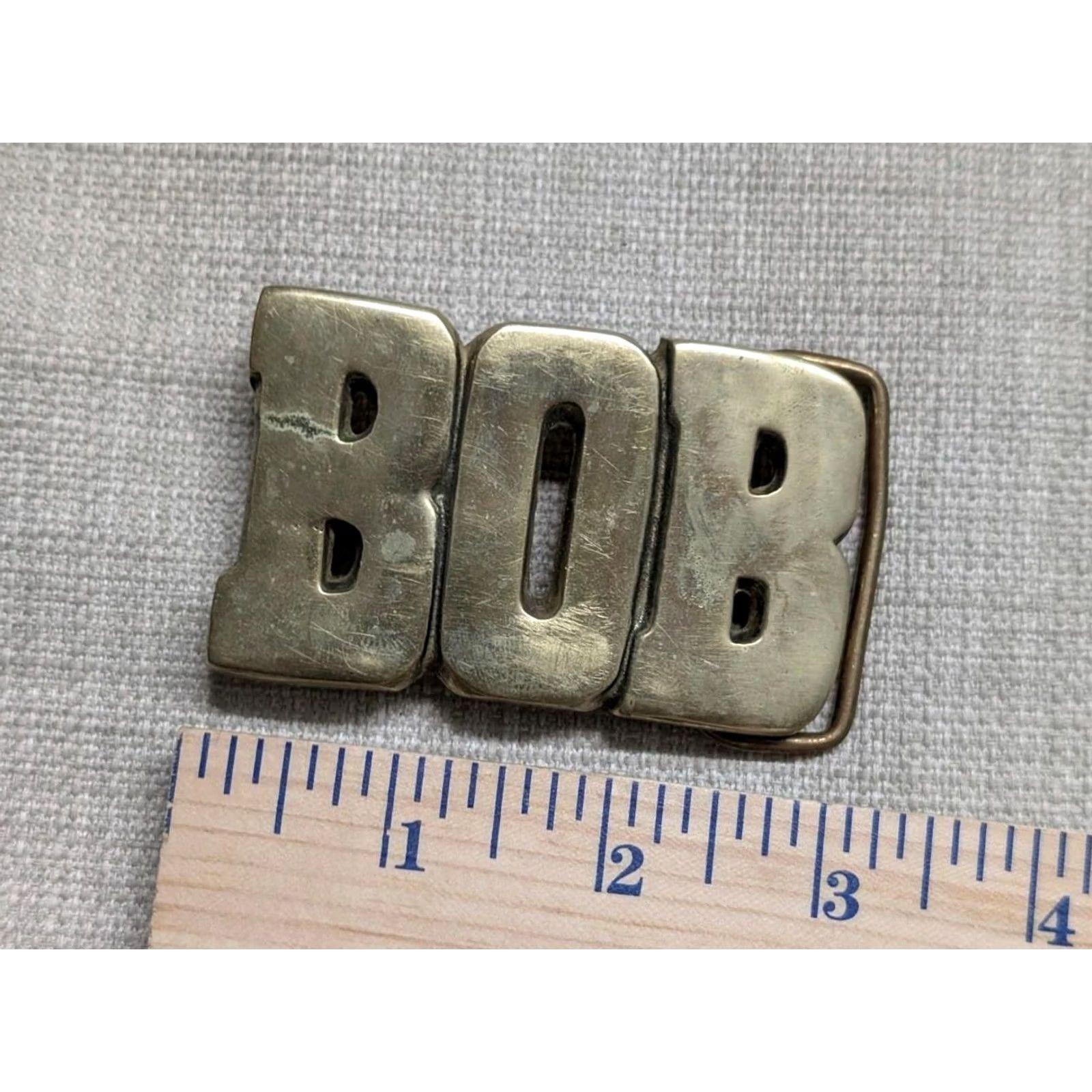 Vintage VINTAGE belt buckle BOB western SOLID BRASS cowboy NAMED 2 x 3" fits belt 1.75" brass Mens leather? Size ONE SIZE - 3 Thumbnail