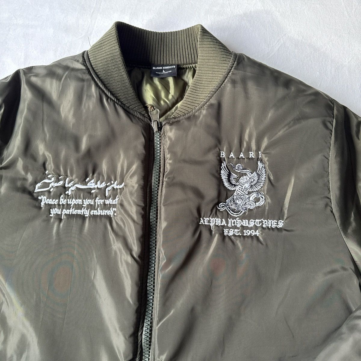 Alpha Industries Baari Embroidered Bomber Jacket Dark Green Large L IG Brand Size US L / EU 52-54 / 3 - 4 Thumbnail