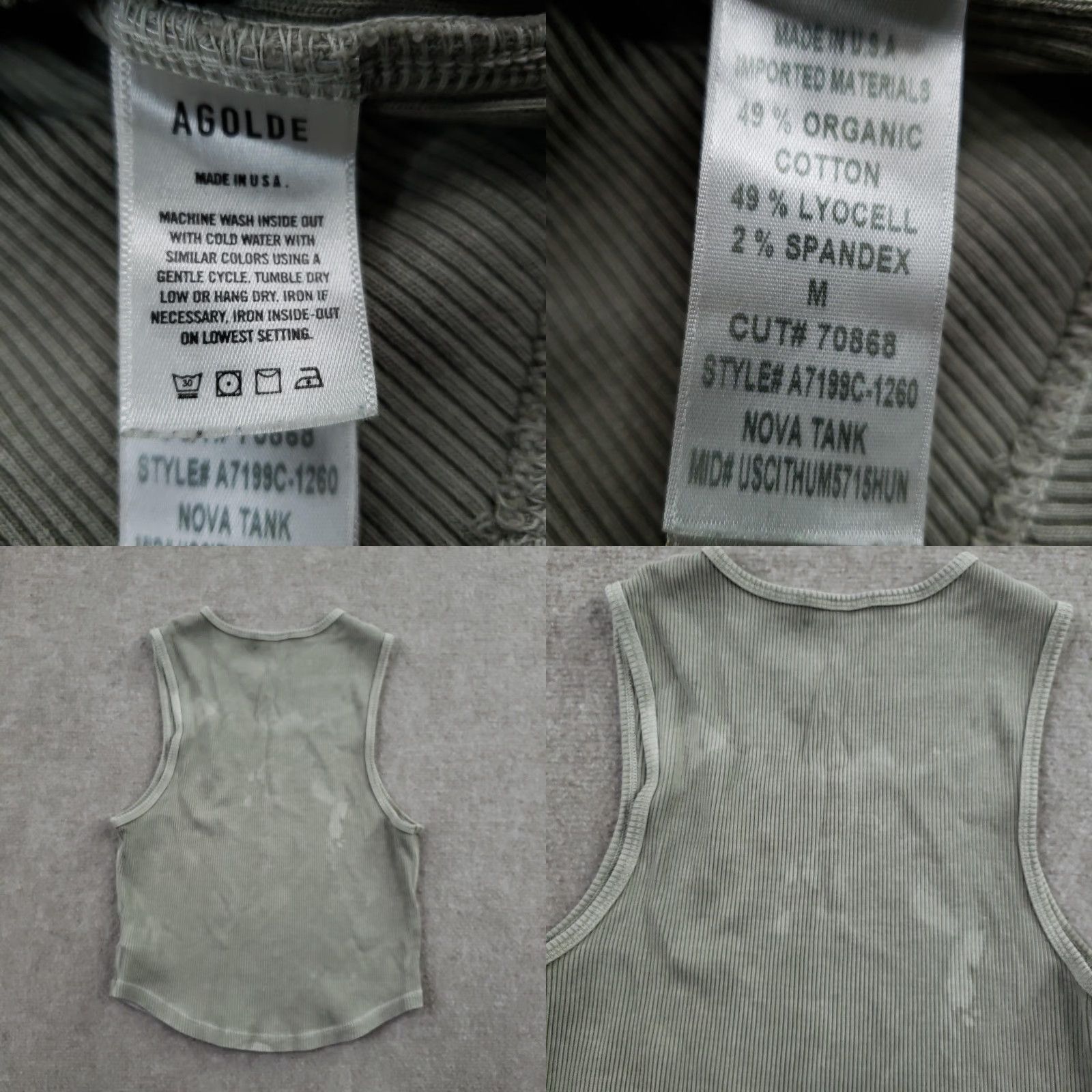 Agolde AGOLDE Nova Tank Top Womens Medium Green Ribbed Cropped Sleeveless Knit USA Size M / US 6-8 / IT 42-44 - 8 Thumbnail
