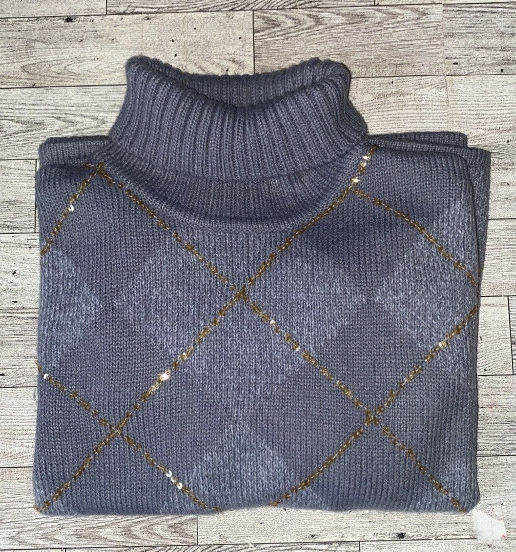 Vintage Vintage, Purple/Gray, Argyle Print, Turtleneck Knit Sweater Size S / US 4 / IT 40 - 12 Thumbnail