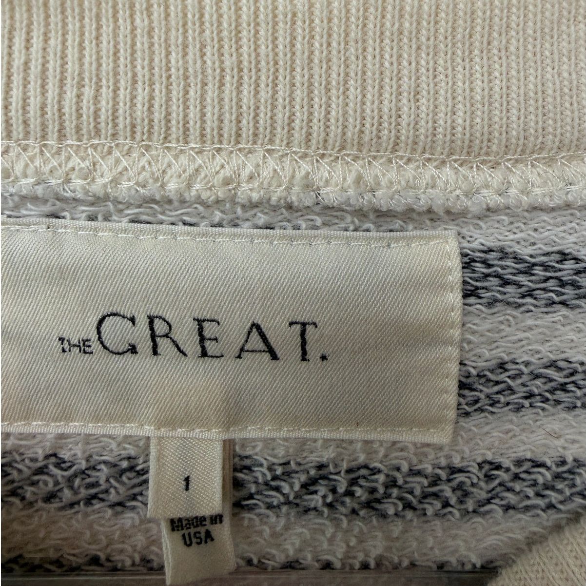 THE GREAT The Great. Black & Cream Striped Pleated Shoulder Sweatshirt Size S / US 4 / IT 40 - 9 Thumbnail