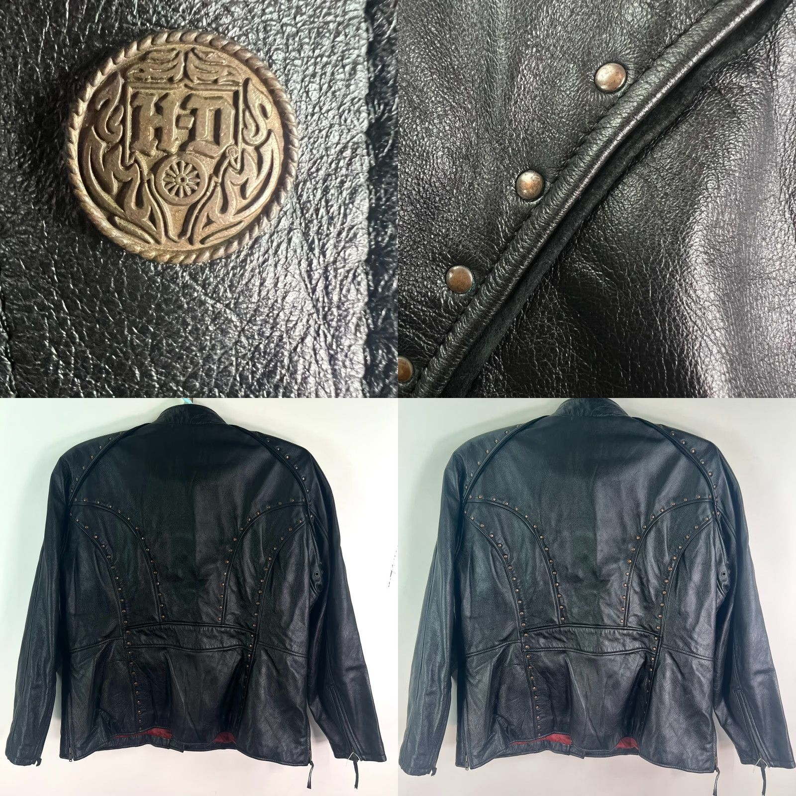 Harley Davidson Harley-Davidson Motorcycle Leather Rivet Jacket Women's Size M Chest 54 Black Logo Studded Zipper Satin Lined Mid-Length Pockets Size M / US 6-8 / IT 42-44 - 8 Thumbnail