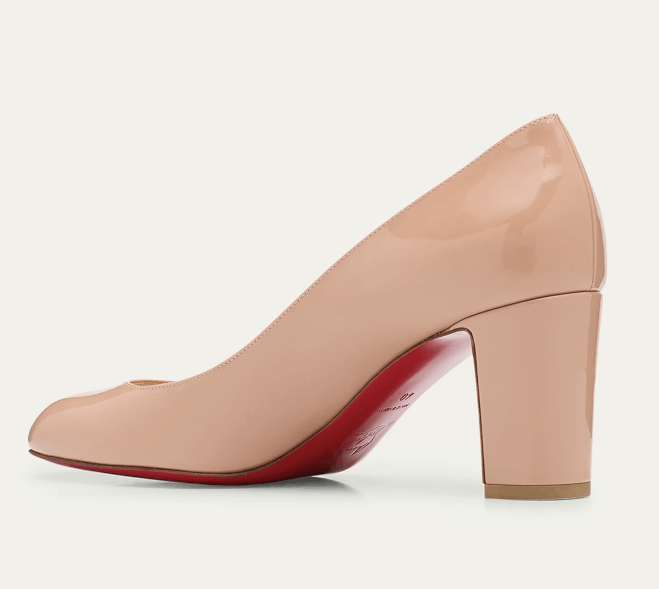 Christian Louboutin Cadrilla 70 Nude Blush Patent Leather Block Heel Pump 40 Size US 10 / IT 40 - 11 Thumbnail