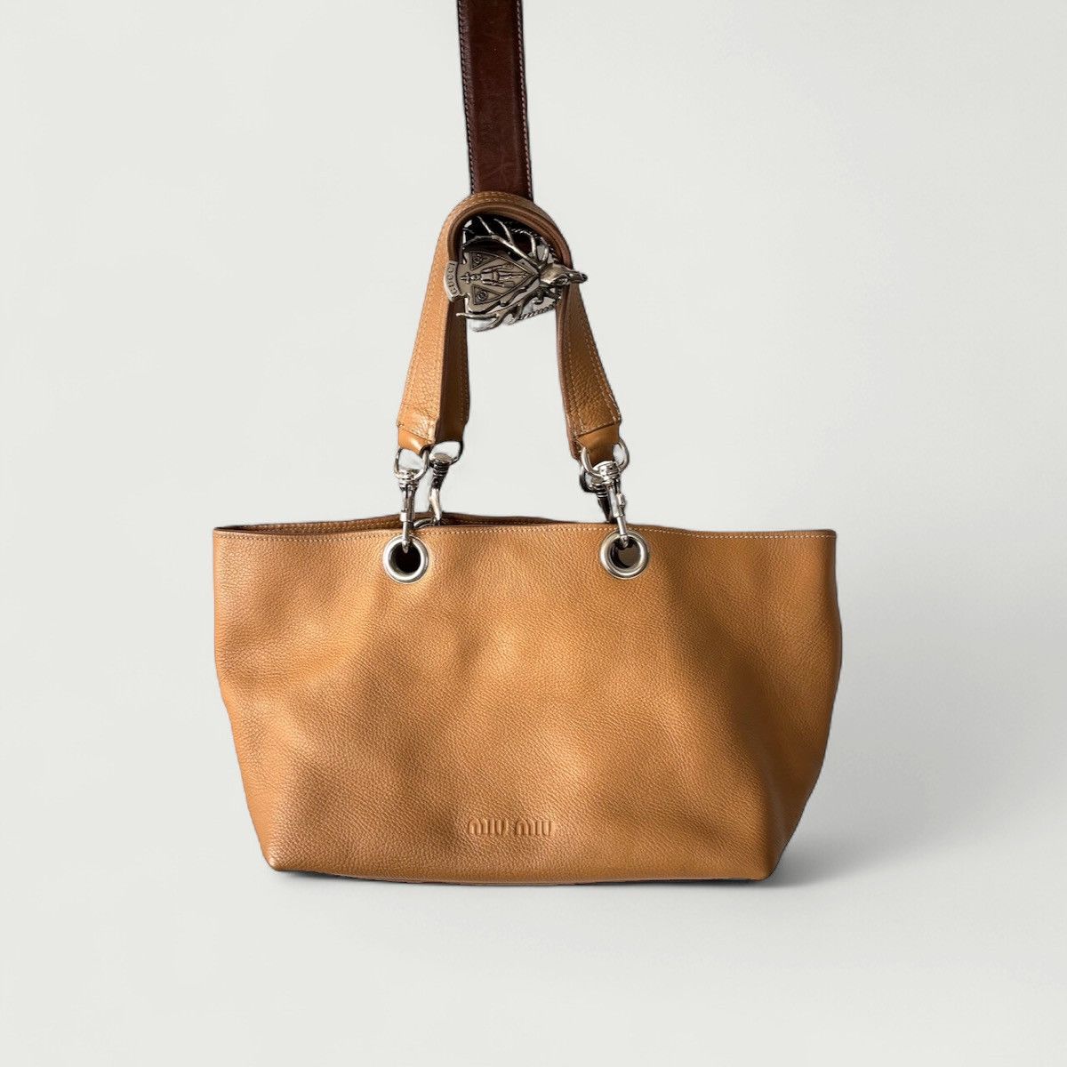 Miu Miu Leather Tote Bag in Beige, Women's