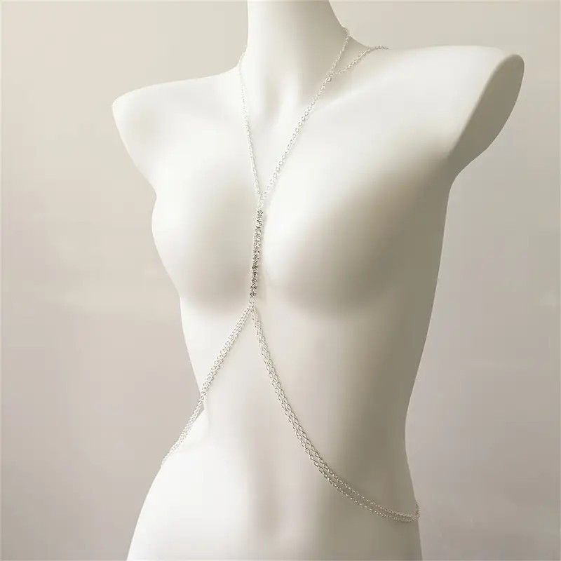 Other Sexy Silver Rhinestone Body Chain Crystal Bikini Jewelry Size ONE SIZE - 6 Thumbnail