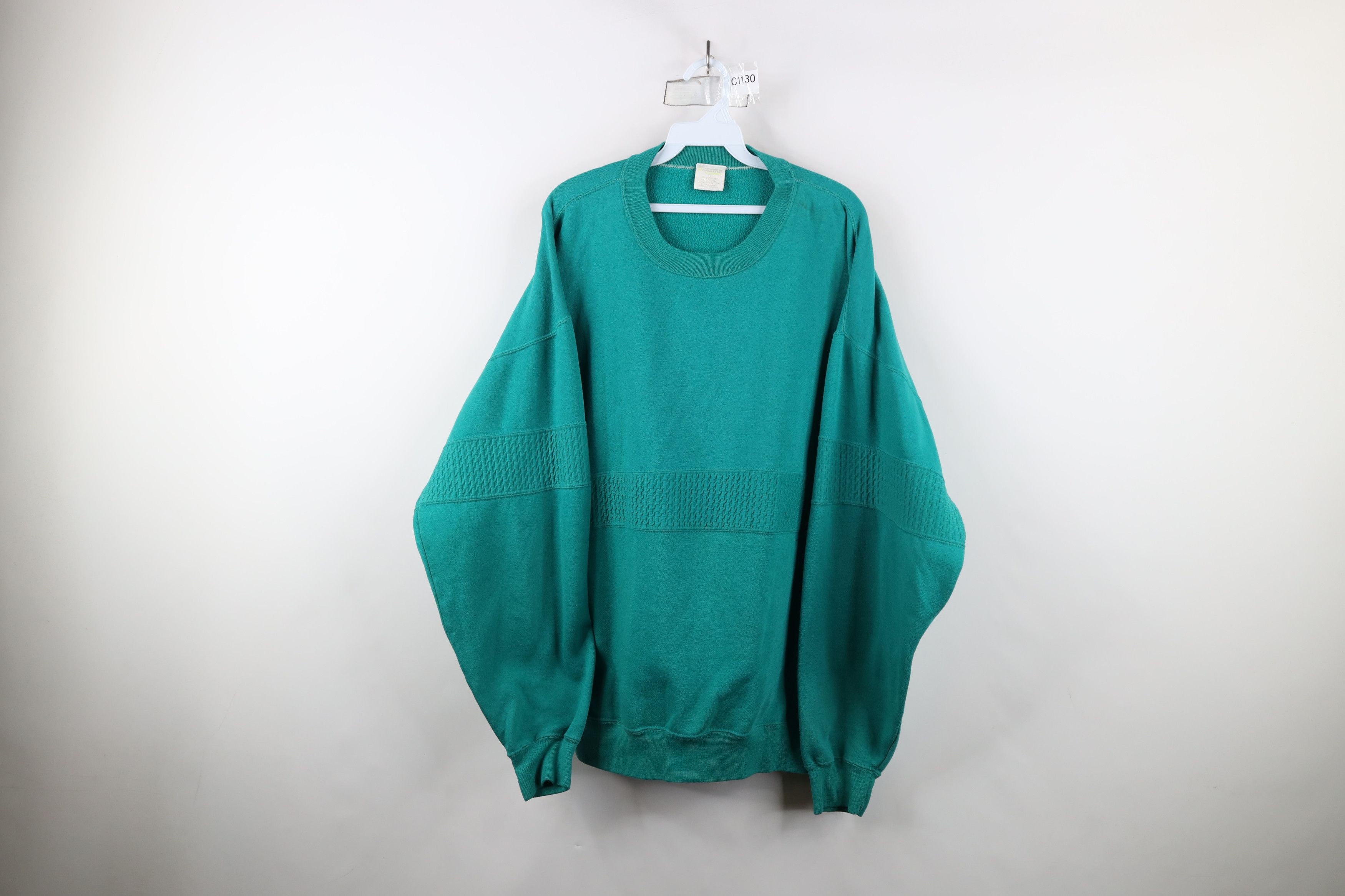Vintage Vintage 90s Streetwear Textured Crewneck Sweatshirt Teal Size US XL / EU 56 / 4 - 1 Thumbnail