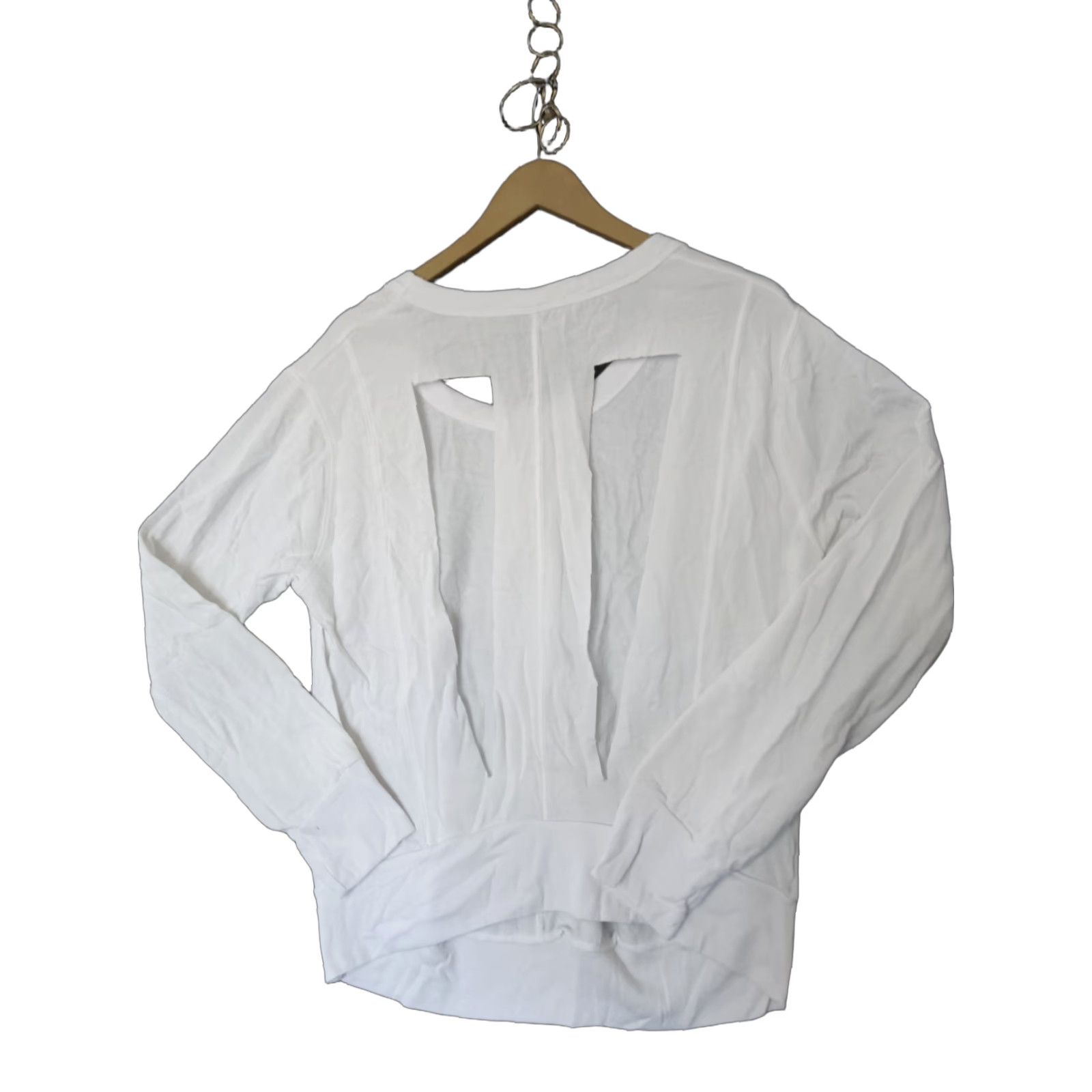 Vintage Unbranded Women's Blouse Long Sleeve White Crew Neck Cut Out Open Back Size L Size L / US 10 / IT 46 - 1 Thumbnail