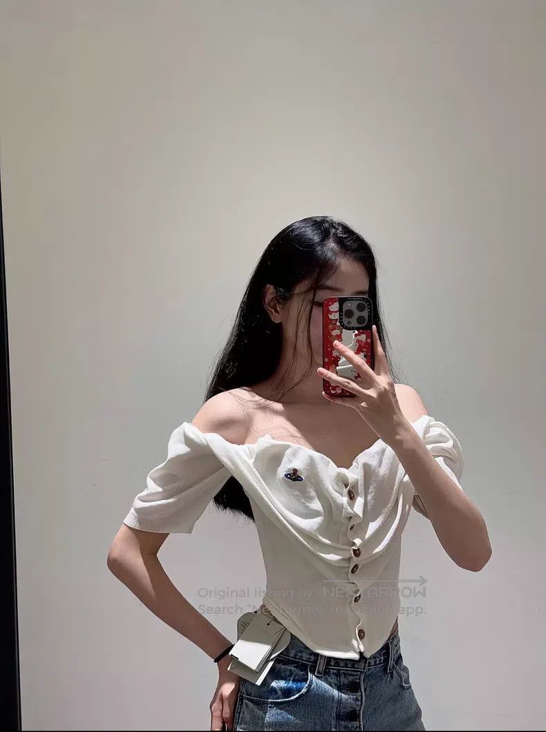 Vivienne Westwood Vivienne Westwood White Square Neck Fishbone Knitted Busti Size XS / US 0-2 / IT 36-38 - 1 Thumbnail