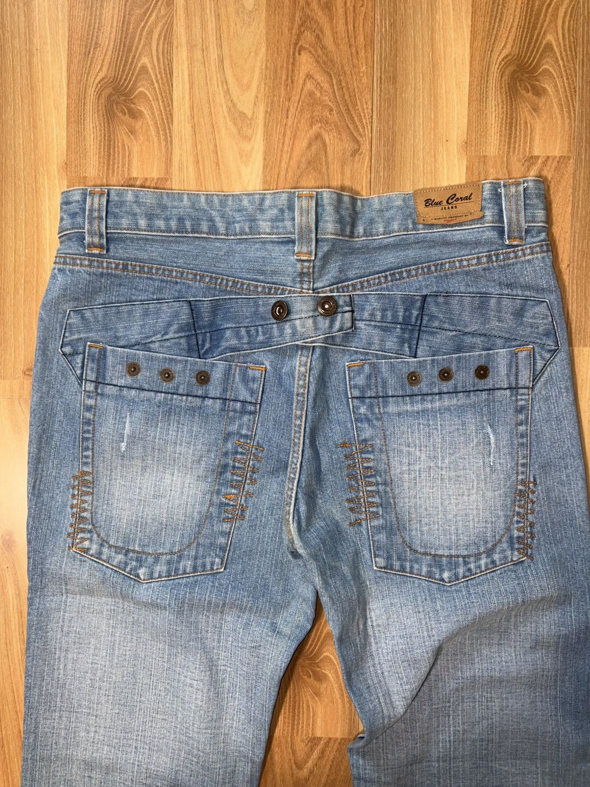 Japanese Brand VTG 2000’s Blue Coral Y2K Flare Jeans –Crossover Back Detail Size US 38 / EU 54 - 4 Thumbnail