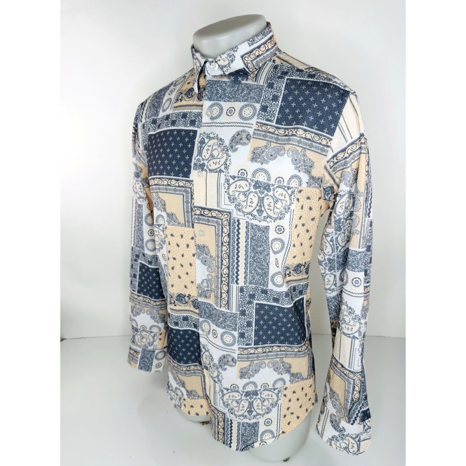 Paul Smith PAUL SMITH Paisley Papier Mache Mens L Tailored Fit Shirt Long Sleeve Button-Up Salmon Gray EXCELLENT Size US L / EU 52-54 / 3 - 3 Thumbnail