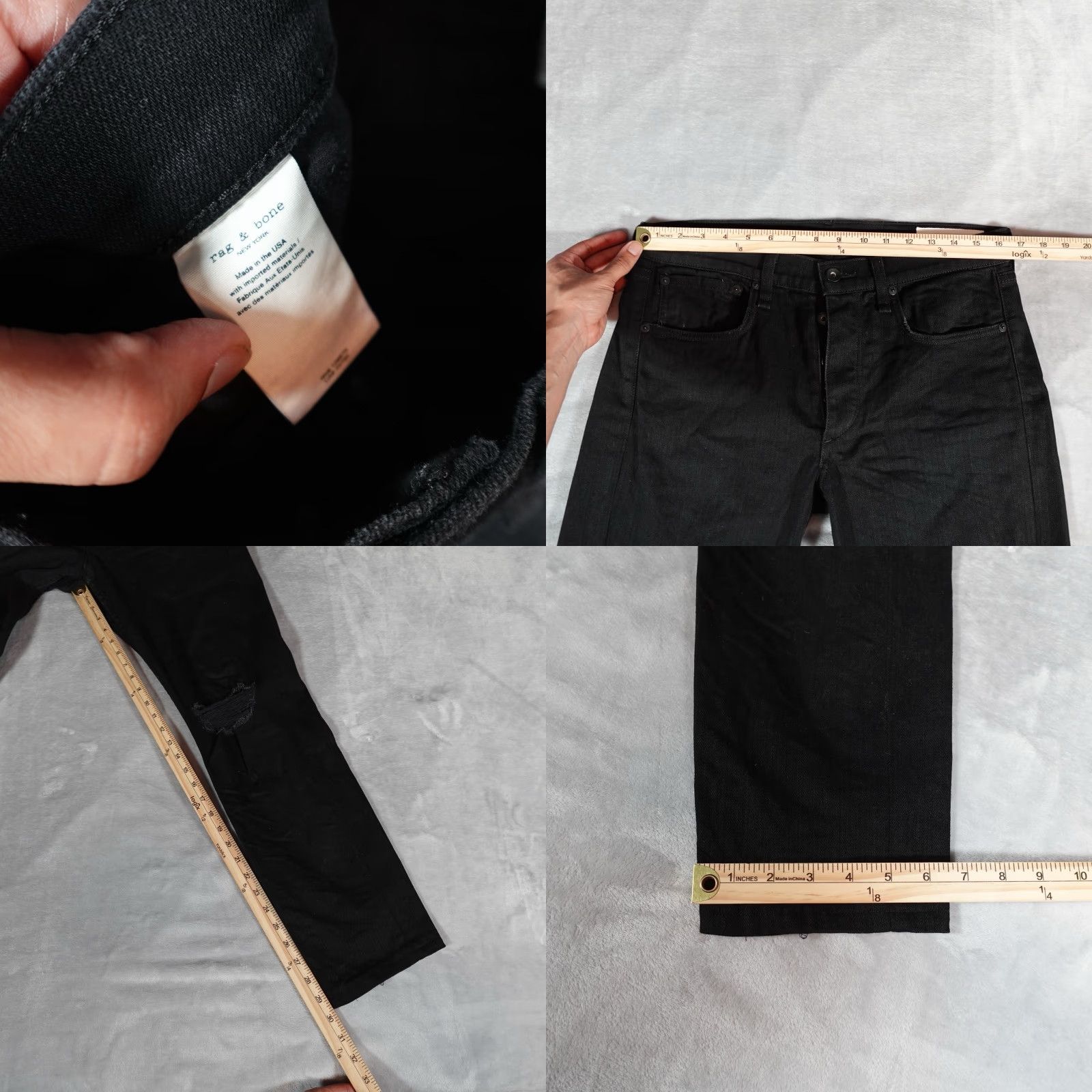 Rag & Bone rag & bone Jeans Mens 31x30 Extra-Slim Distressed Black USA Button Fly Denim 5-Pocket Skin y Size US 31 - 8 Thumbnail