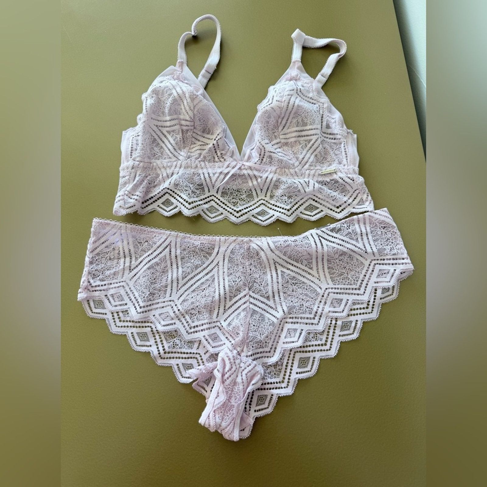 Other Light Pink Lace Bralette & Bikini Set M for bra Panties S Size ONE SIZE - 6 Thumbnail