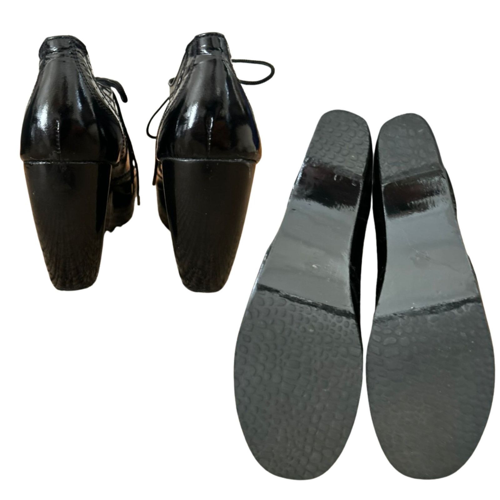 Vintage Shakuhachi Black Patent Leather Platform Wedge Oxfords Size US 7 / IT 37 - 8 Thumbnail