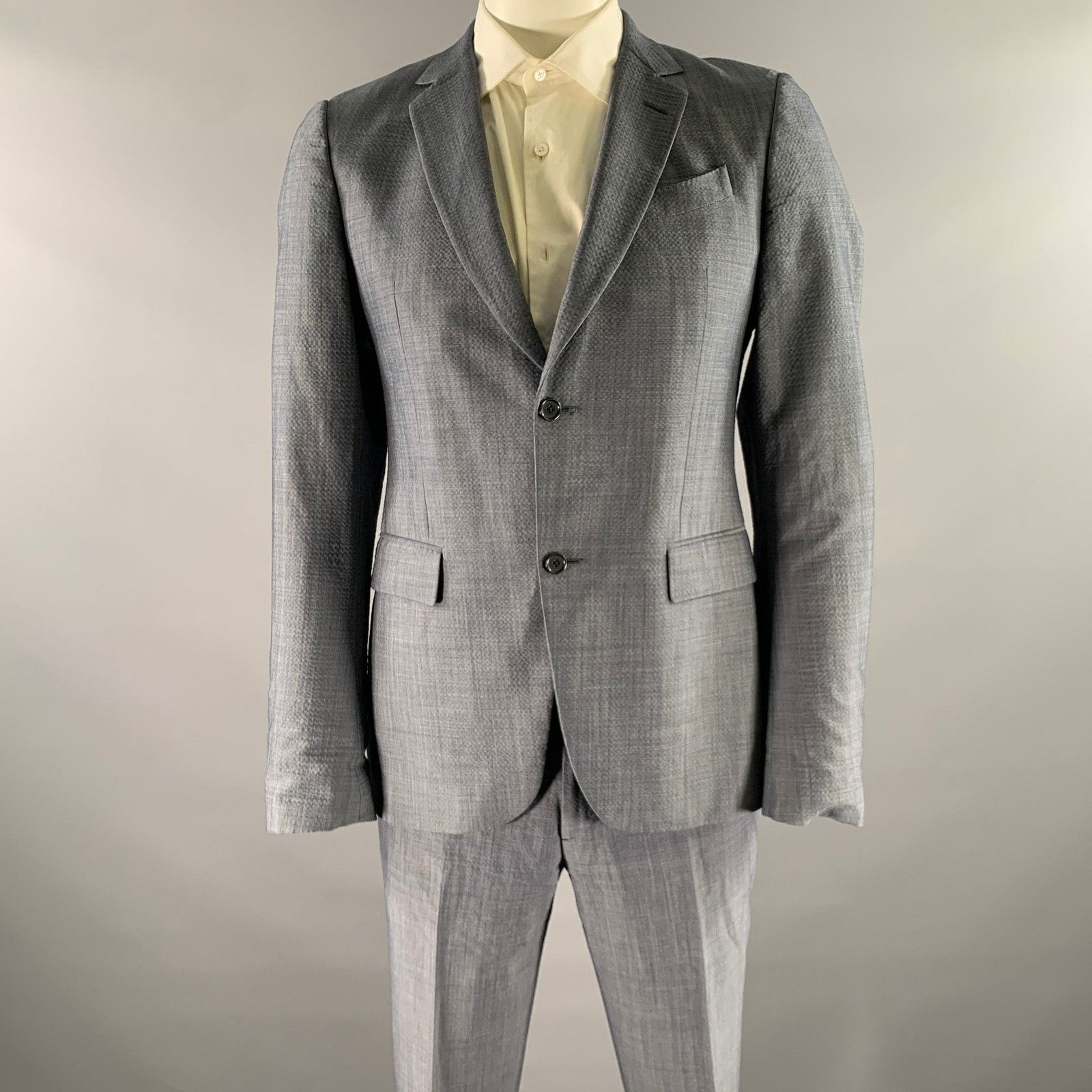 John Varvatos JOHN VARVATOS Size 40 Blue Wool Blend Notch Lapel Suit Size 40R - 1 Thumbnail