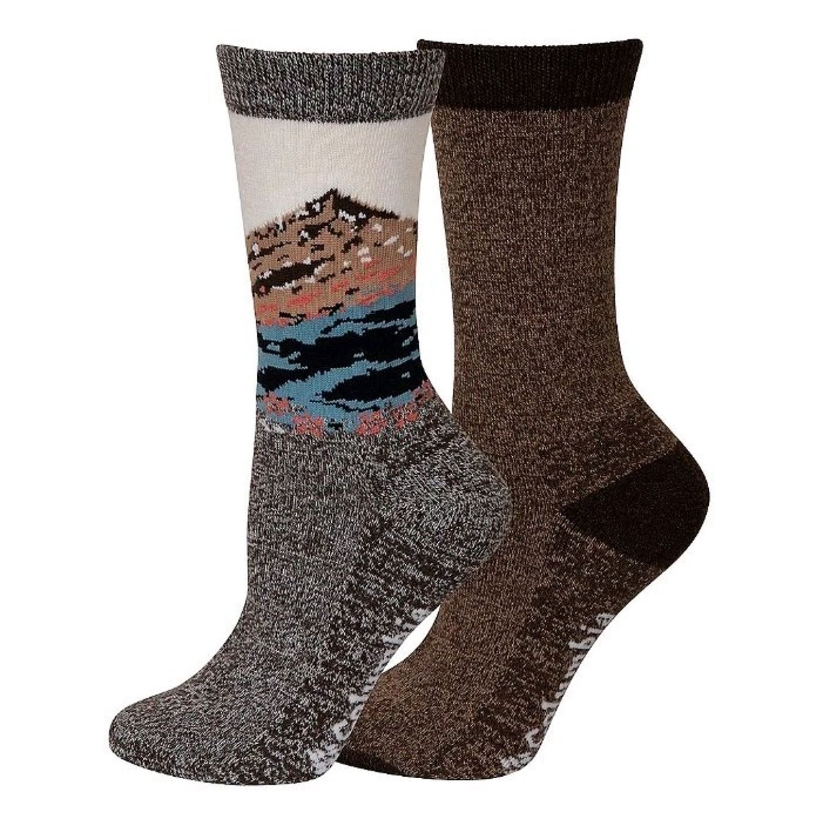 Columbia Women Columbia Striped Space-Dye Crew Socks 2 Pk Khaki Brown Size ONE SIZE - 2 Thumbnail