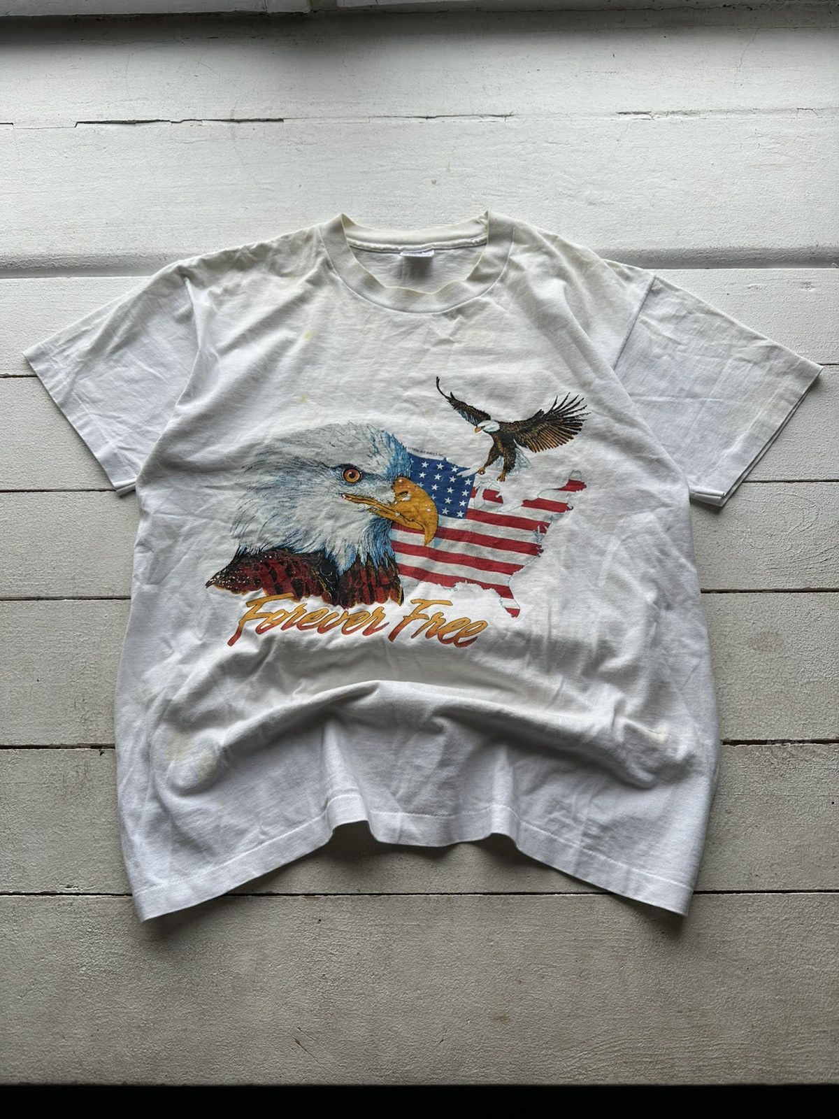 Anvil AIR WAWES🚨USA 1990 BIG LOGO EAGLE FOREVER FREE SINGLE STITCH Size US L / EU 52-54 / 3 - 1 Thumbnail