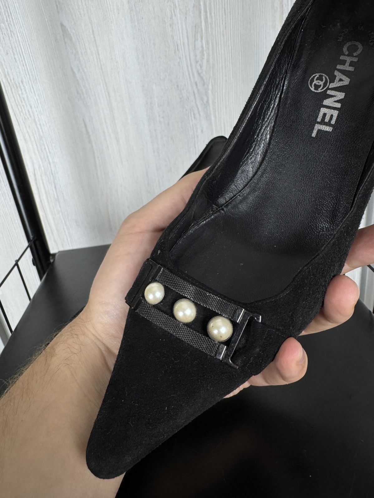 Chanel Chanel black suede leather pearls timeless classic heels Size US 8 / IT 38 - 9 Thumbnail