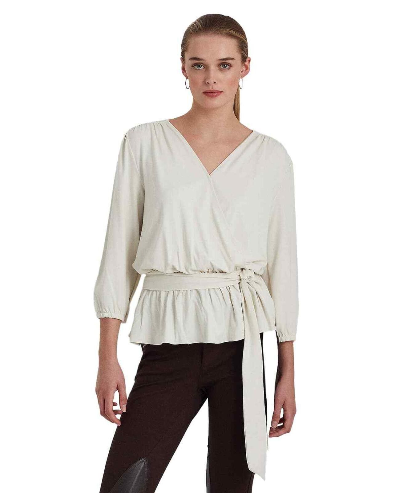 Lauren Ralph Lauren Lauren Ralph Lauren Women's Cream Jersey Peplum Blouse S Size S / US 4 / IT 40 - 1 Thumbnail