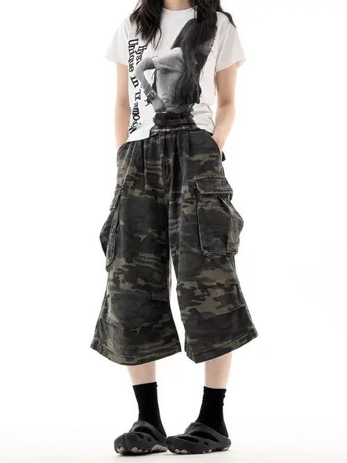 VIBE Vintage High Street Hip Hop Camo Denim Shorts Size US 32 / EU 48 - 3 Thumbnail