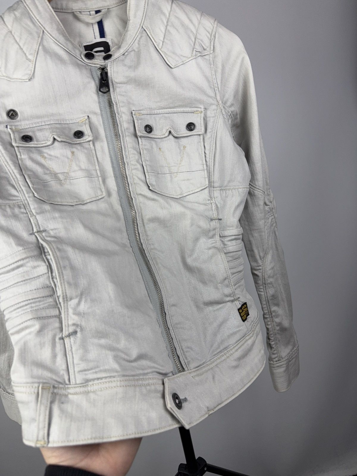 G-Star Avant Garde 00s G-Star RAW 96 White Moto Denim Jacket Y2K Size S / US 4 / IT 40 - 4 Thumbnail