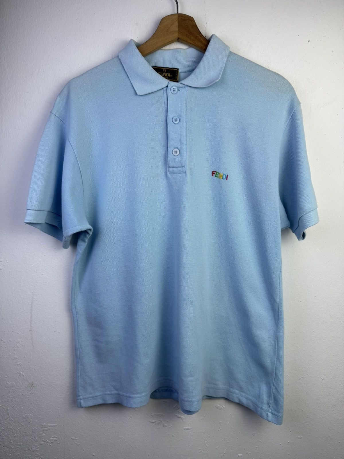 Fendi Vintage Fendi light blue polo shirt with a rainbow logo Size US L / EU 52-54 / 3 - 1 Thumbnail