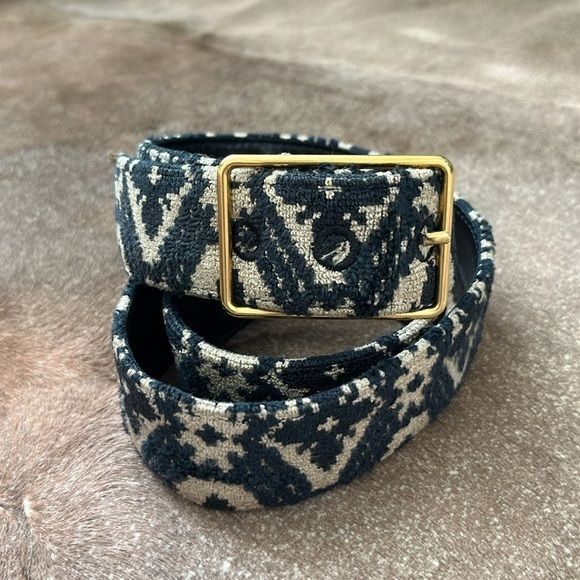 Trussardi Trussardi Tapestry Leather Lined Brass Buckle Belt Size 36 - 1 Thumbnail
