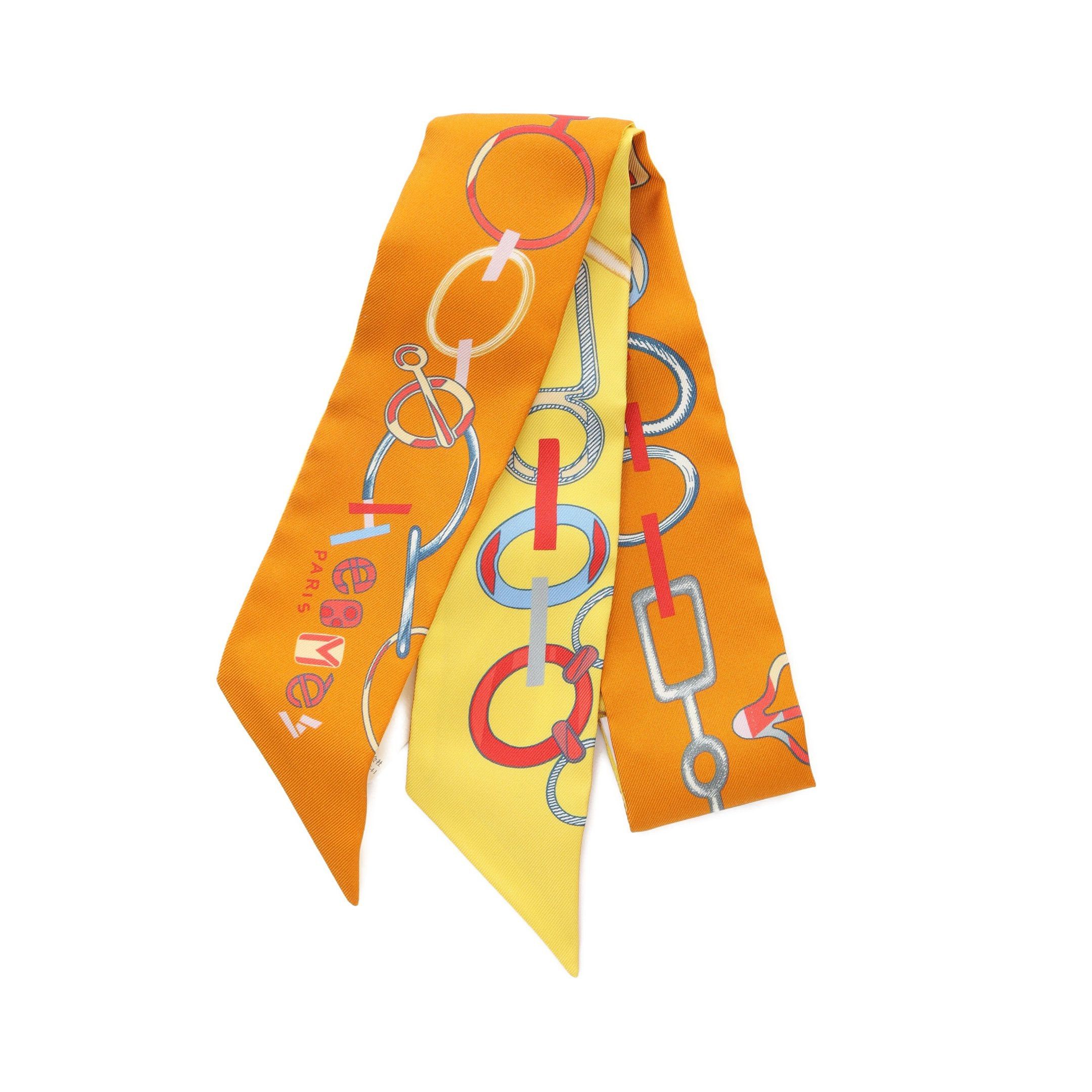 Hermes Hermes Twilly Do Re Boucles Ribbon Scarf Silk Orange Multicolor Size ONE SIZE - 1 Thumbnail